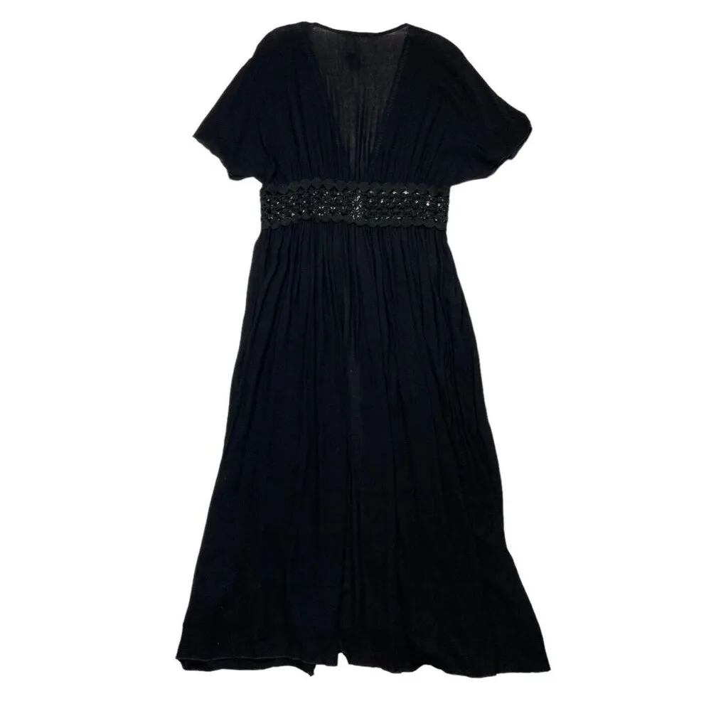 *New Lavender Field Swimsuit Cover Up Womens Lg Black Crochet Maxi Tie Travel - Image 2