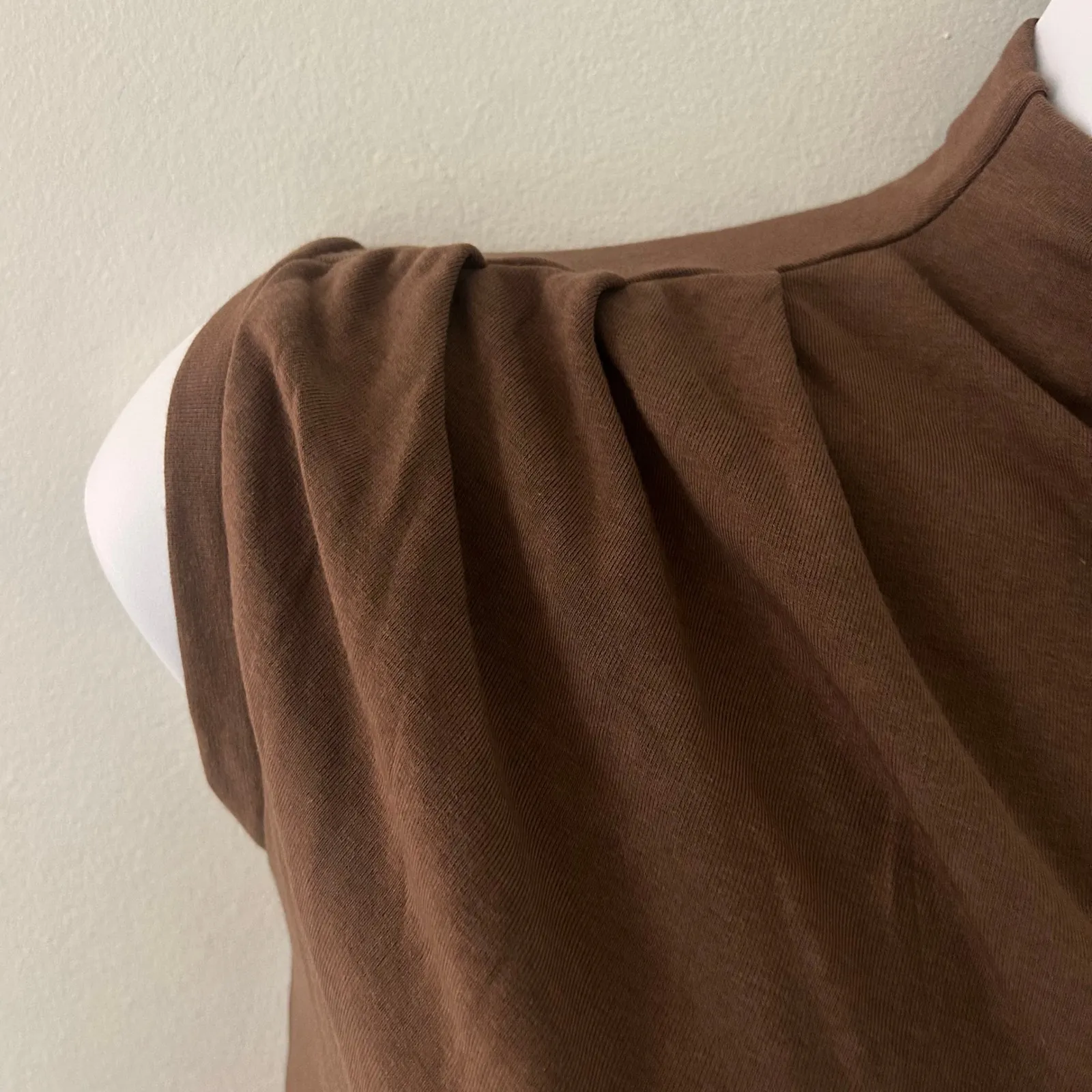 OGL Women's Asymmetrical Ruching Mockneck Tank Top Mocha M Medium New Brown - Image 4