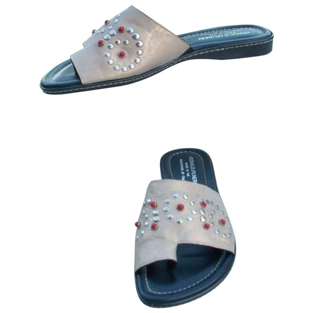 Donald Pliner Metallic Leather Shoe Rubber Flex Shoe Sandal Slide New NWT $285 Tan Size 7 - Image 4