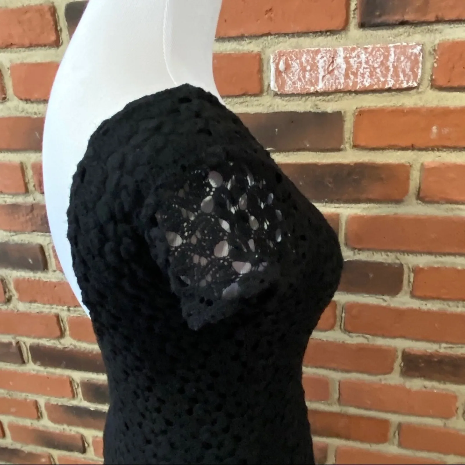 Free People Black Lace Dress Sz XS Short Sleeve Black Knit Dress Goth Emo Dress - Image 9