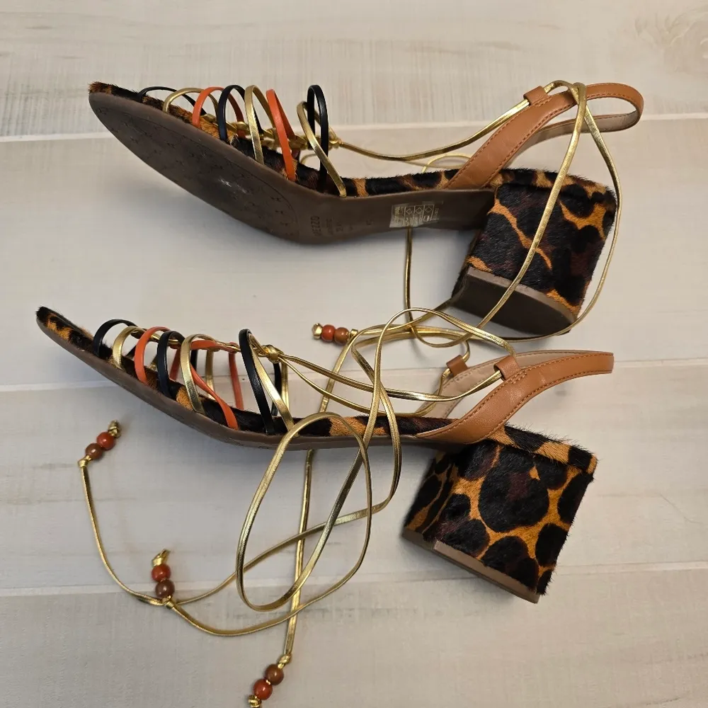 {41} Arezzo Multineutra Animal Fun Block Heel Lace Up Sandal Black Size 9.5 - Image 8