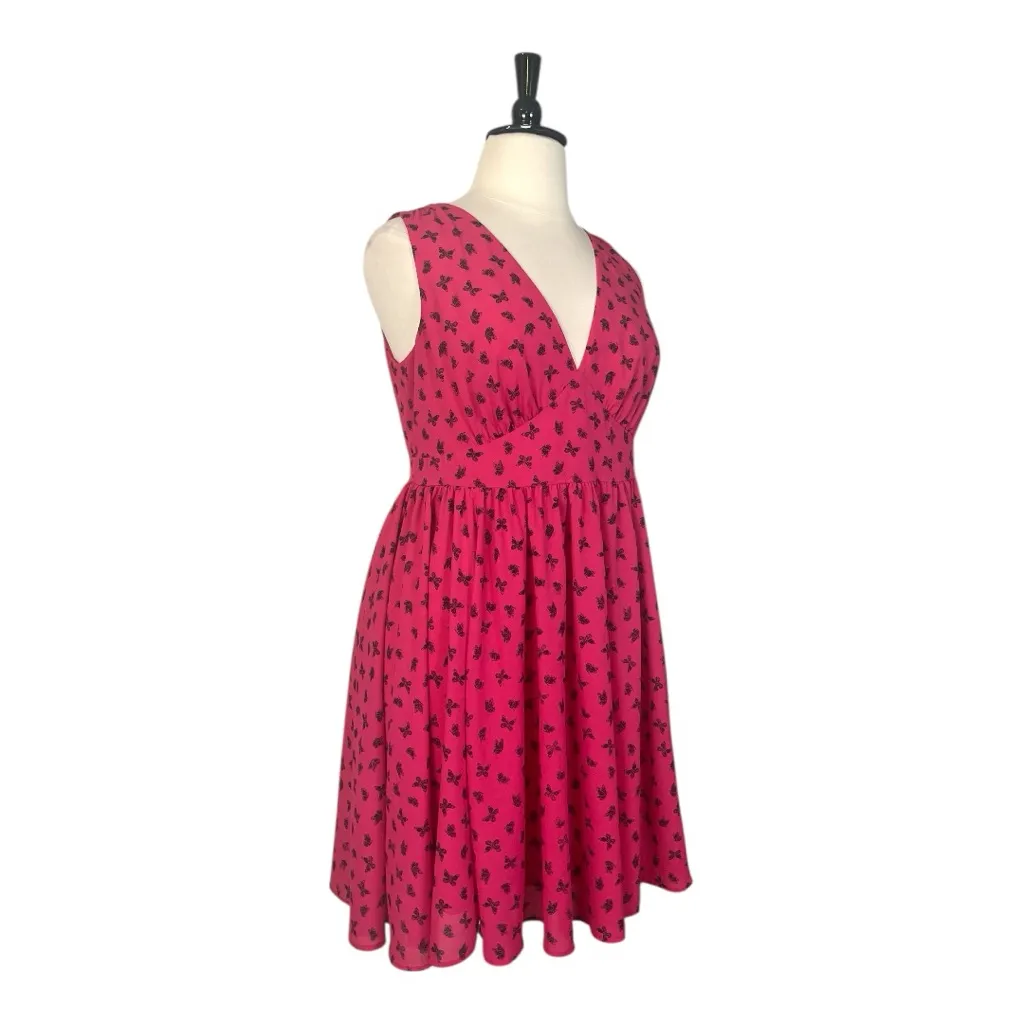 Torrid Midi Dress Fit Flare Deep V-neck Hot Pink Navy Butterfly Women’s Size 14 - Image 2