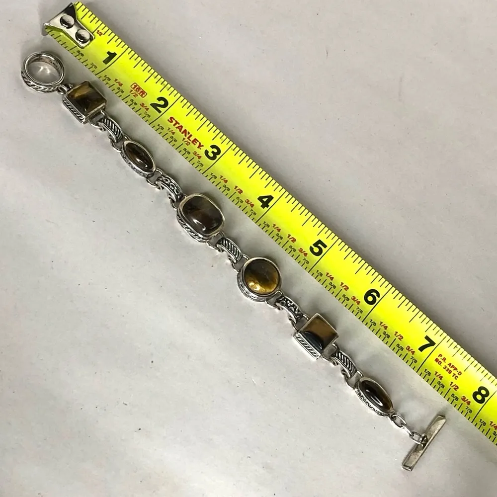 BARSE Sterling Silver Tigers Eye and Cats Eye Cabochon Toggle Bracelet - Image 8