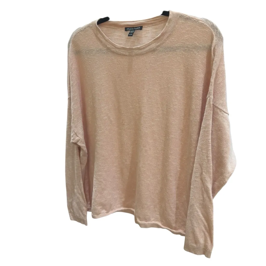 Eileen Fisher Organic Linen Cotton Crew Neck Lightweight‎ Sweater Pink XL - Image 6