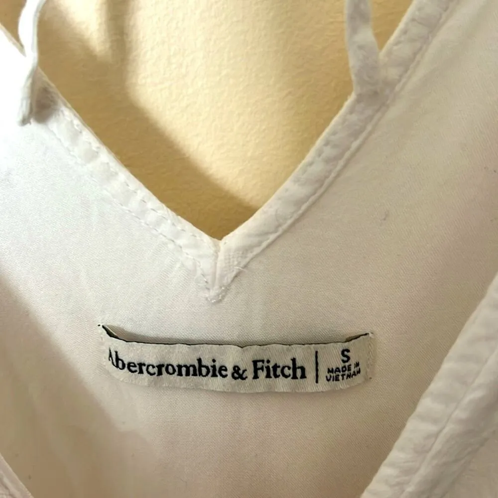 Abercrombie White Cotton Babydoll Mini Dress Tiered Ruffle Sleeves Summer Medium - Image 8