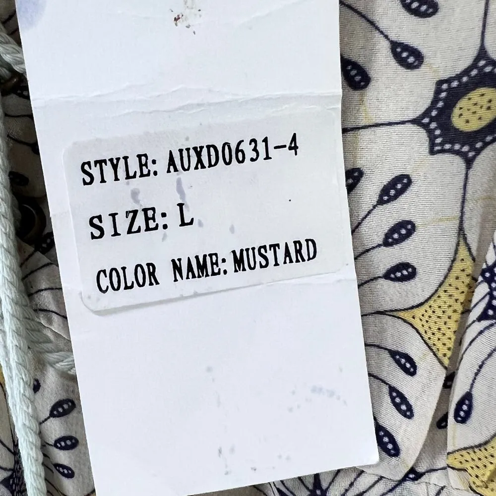 Sadie & Sage Dress Womens L Cream Mustard Cold Shoulder Floral A Line Boho NEW Yellow Size L - Image 12