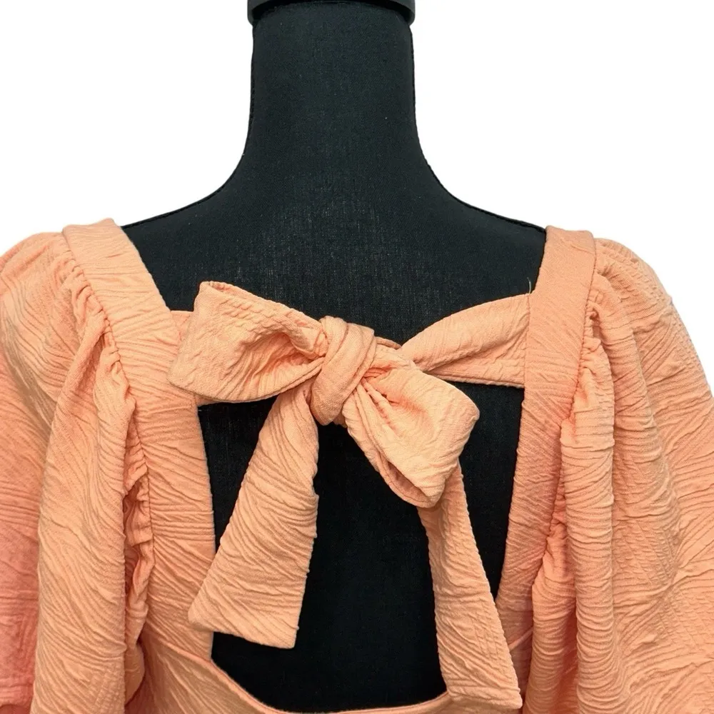 Free People Dress Medium Violet Cute Babydoll Relaxed Ruffle Tie Back Grapefruit - Image 5