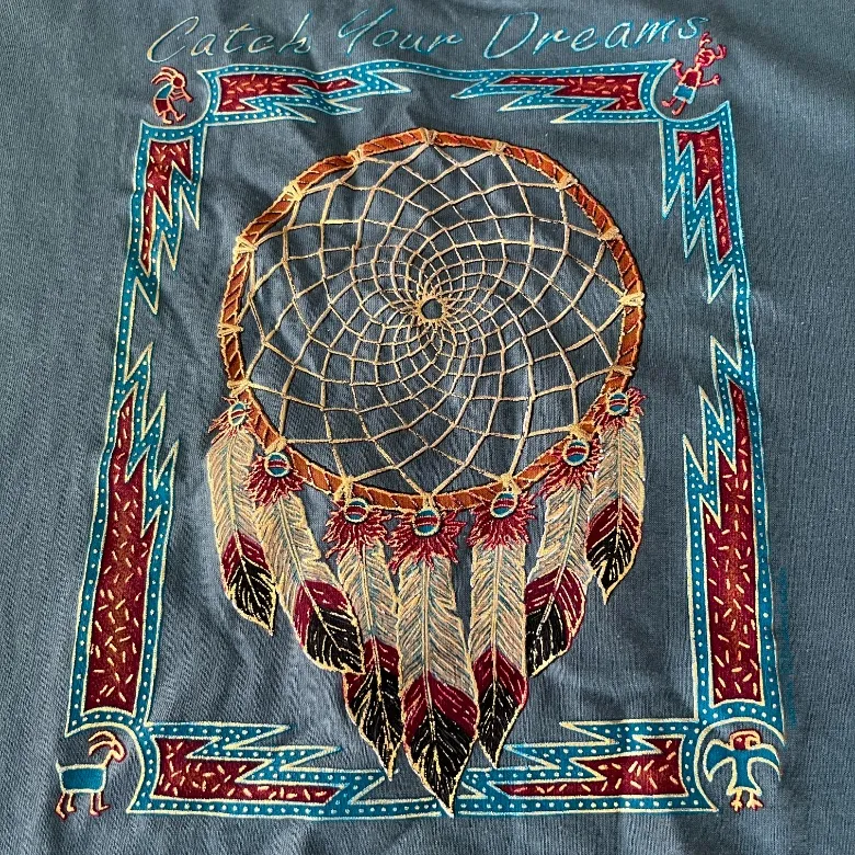 Vintage 90s Dreamcatcher Hand Painted Green‎ T-Shirt - Image 2