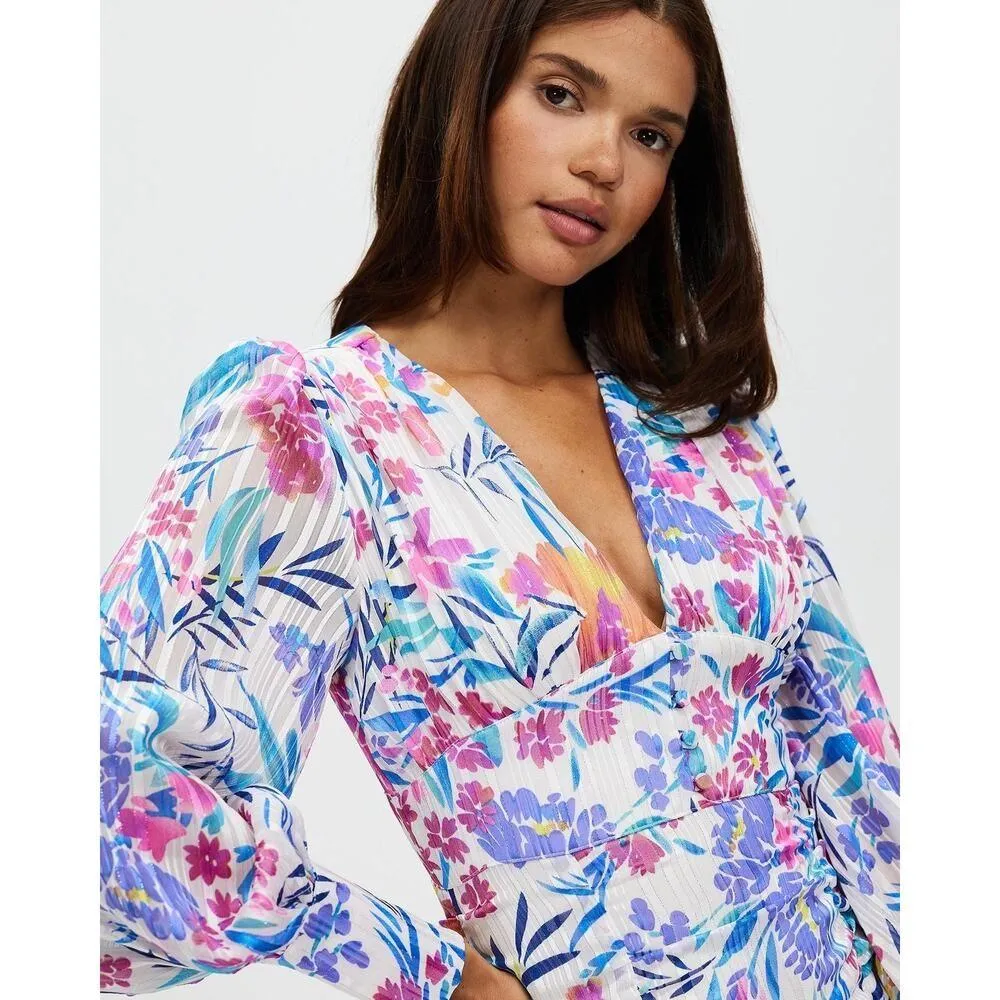 Revolve x Runaway The Label Euphoric Puff Long Sleeve Floral Mini Dress Size 2 - Image 4