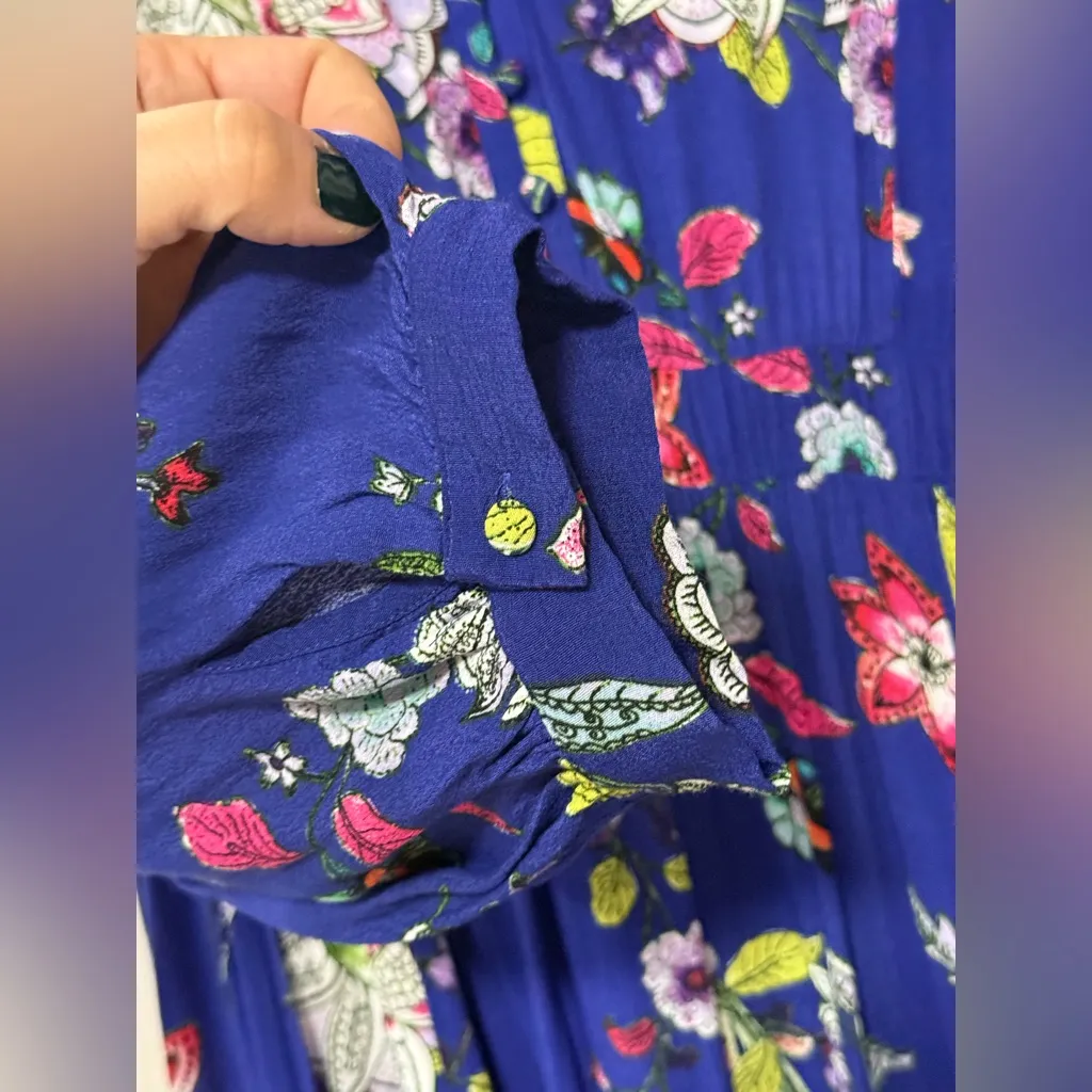 Maeve Anthropologie Maplewood Blue Floral Long Sleeves Button Dress Size XL - Image 7