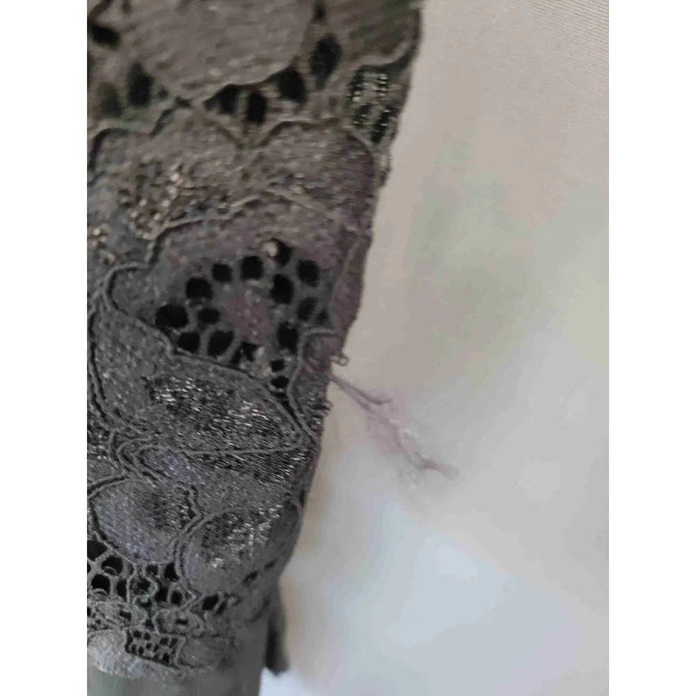 Sam Edelman Black Lace Ruffle Hem Cap Sleeves Cocktail Dress Size 8 b57 - Image 4