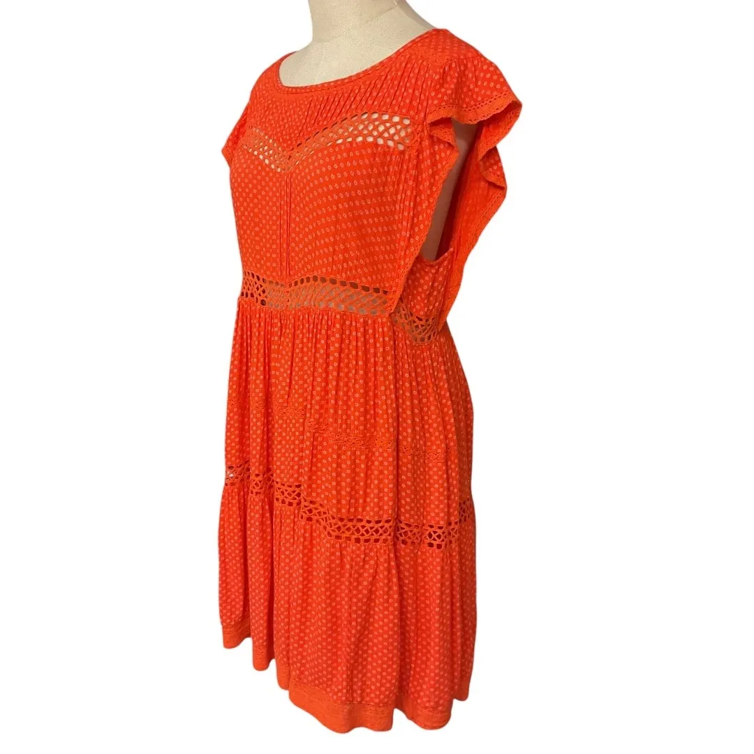 Free People Retro A-line Mini Babydoll Dress Tangerine Eyelet Size XS Oversize‎ - Image 5