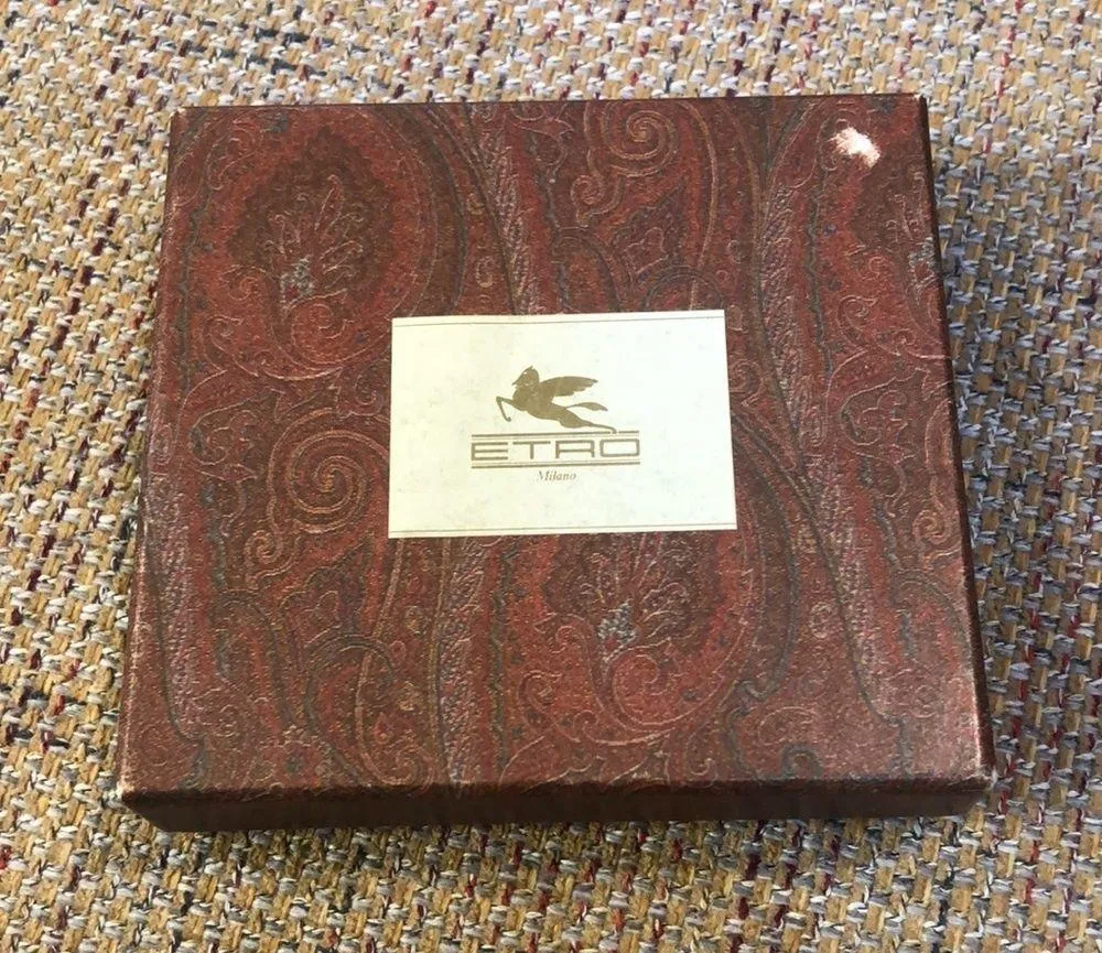 ETRO Milano Red Paisley NIB Coated Canvas Vachetta Bifold Wallet - Image 3