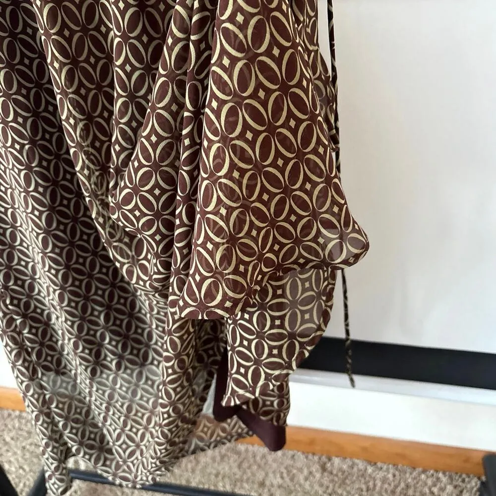 Y2K Office Siren Babydoll Sleeveless Midi Dress Brown Mod Business Casual Sz 12 - Image 5