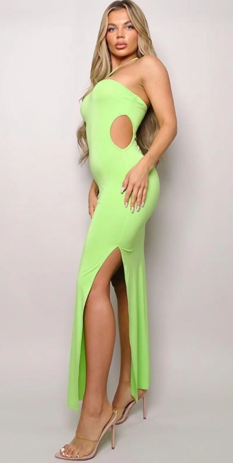 NEW "Pretty Cabana" Lime Green Cut Out Maxi Beach Dress Size M - Image 8