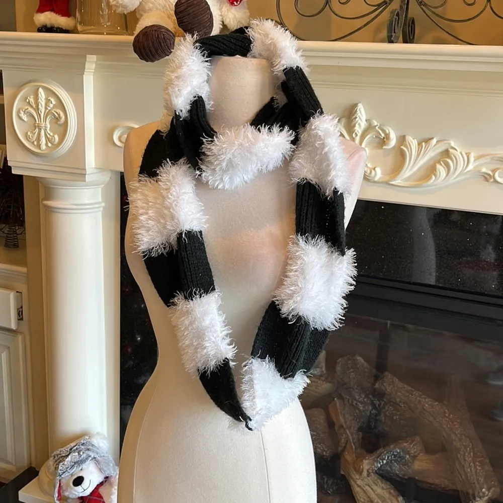 Cozy Fluffy Scarf Infinity Comfy Black White Wrap - Image 10