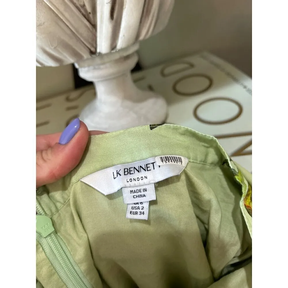 L.K. Bennett Kristen Pistachio Poppy Print Cotton Silk Gown Green Womens Size 2 - Image 10