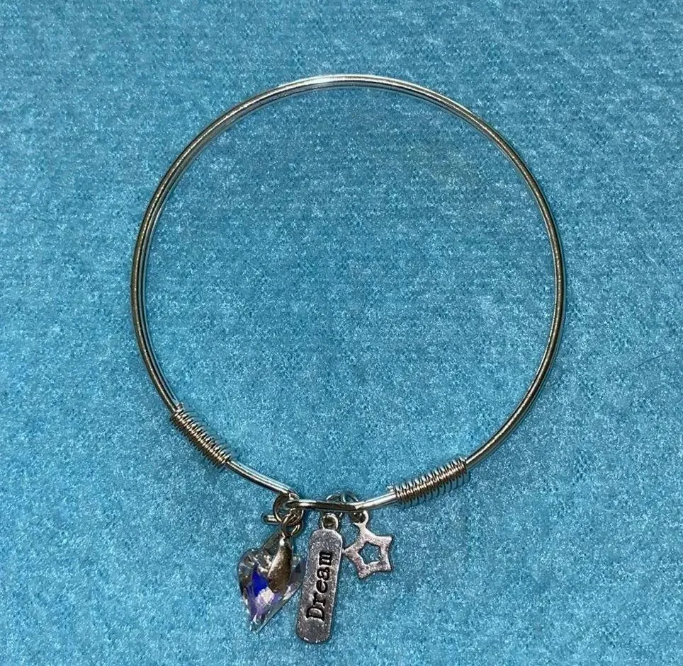 Charm bracelet Silver tone Dream charm Star charm and Crystal Heart charm NEW - Image 6