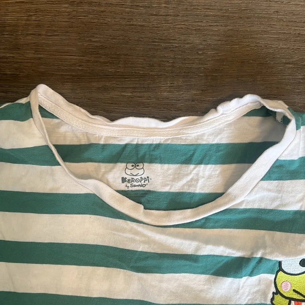 Keroppi Women’s Cropped Green & White Striped Crop T - Image 10