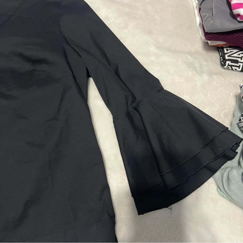 White House Black Market Black Blouse with Flared Sleeves - Image 2