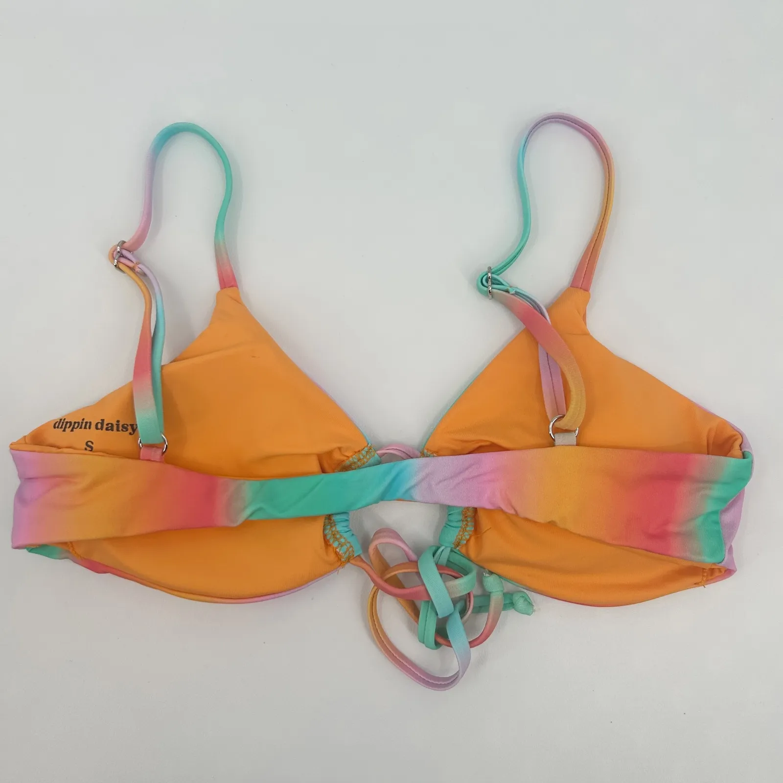 Dippin Daisy's Womens Tranquil Tie Front Bikini Top Rainbow Ombre Aura Size S - Image 6