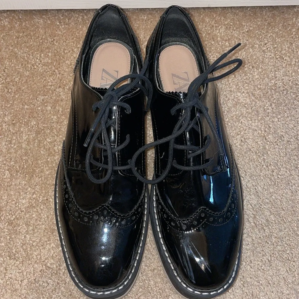 Womens Zara Chunky Platform Patent Leather Oxford Derby Shoes - Image 4