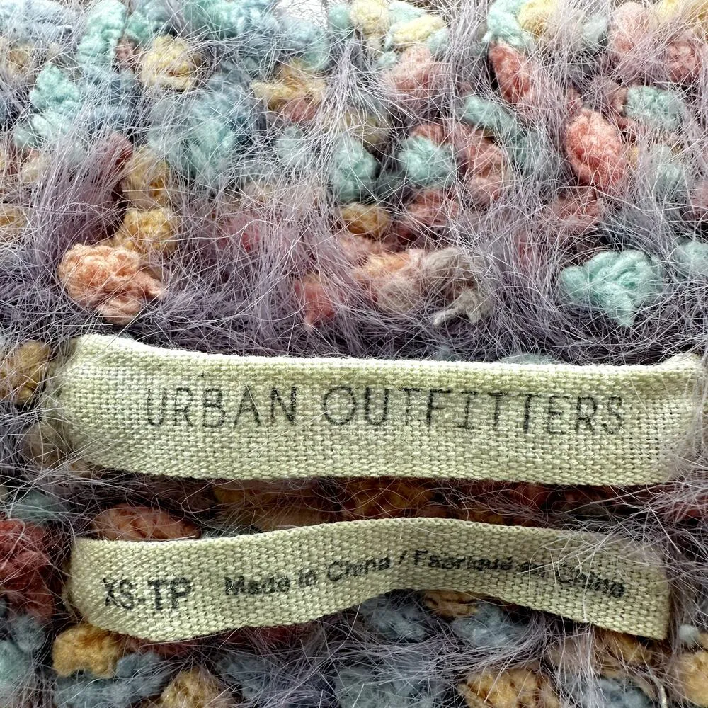 Urban Outfitters Rainbow Fish Fuzzy Cropped Sweater Boxy Marled Pastel Purple XS - Image 3