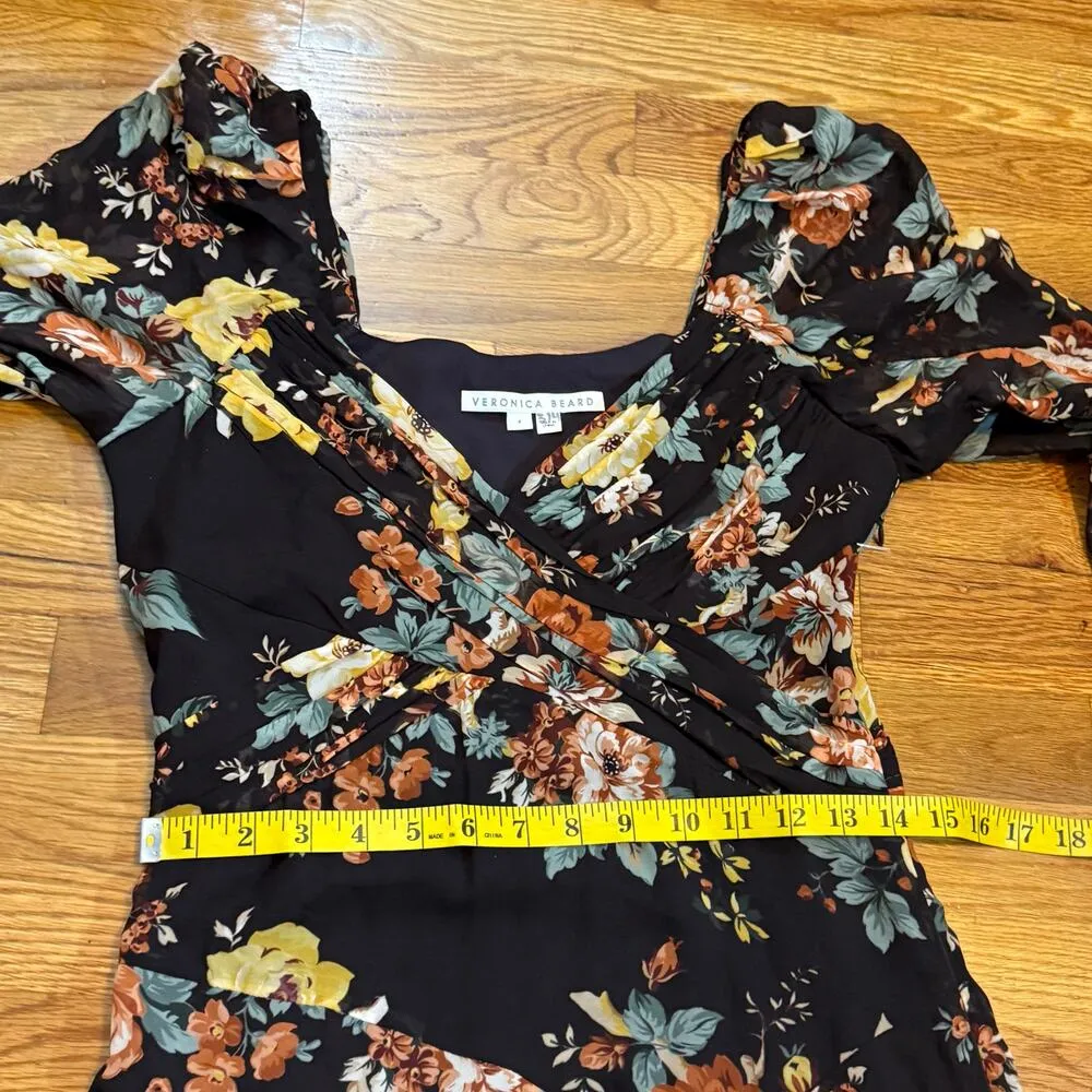Veronica Beard Women’s 4 Avani Silk Black Floral Long Puff Sleeve Maxi Dress - Image 5