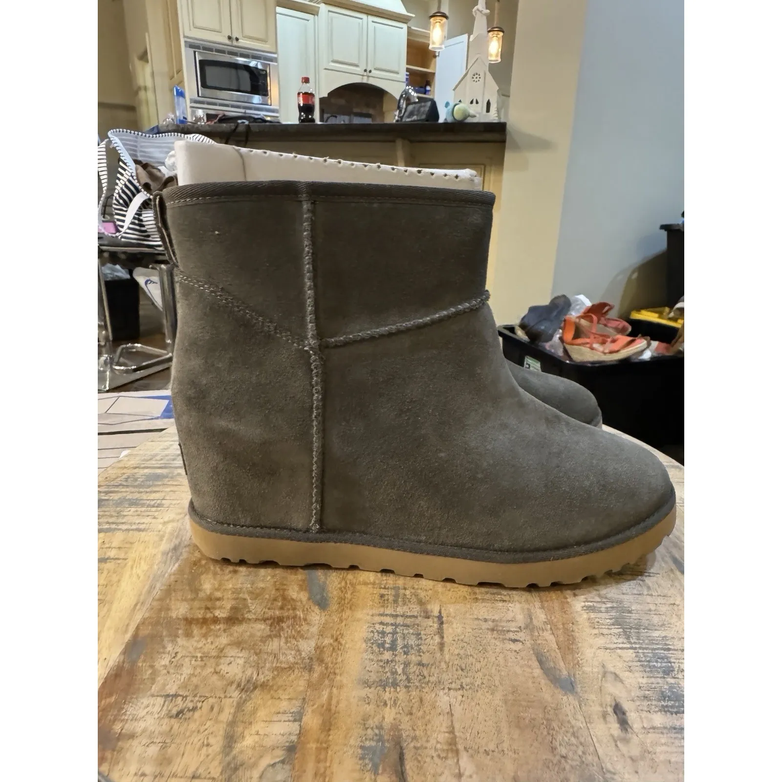 UGG CLASSIC FEMME MINI SLATE WEDGE ANKLE BOOTS US 12 / EU 43 / UK 10 Gray - Image 3
