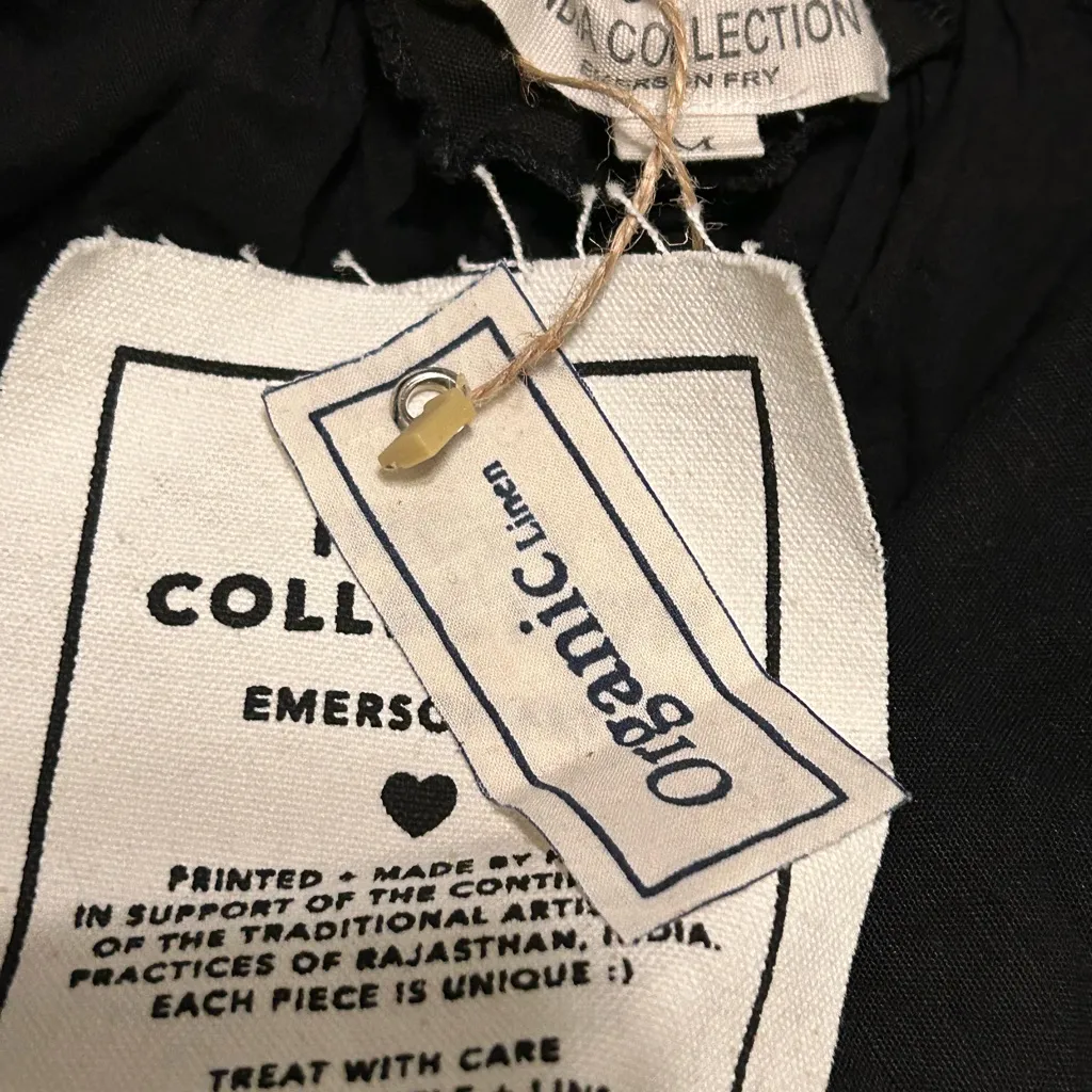 Emerson Fry India Collection Dress‎ Medium M Black Linen Midi Cotton - Image 5