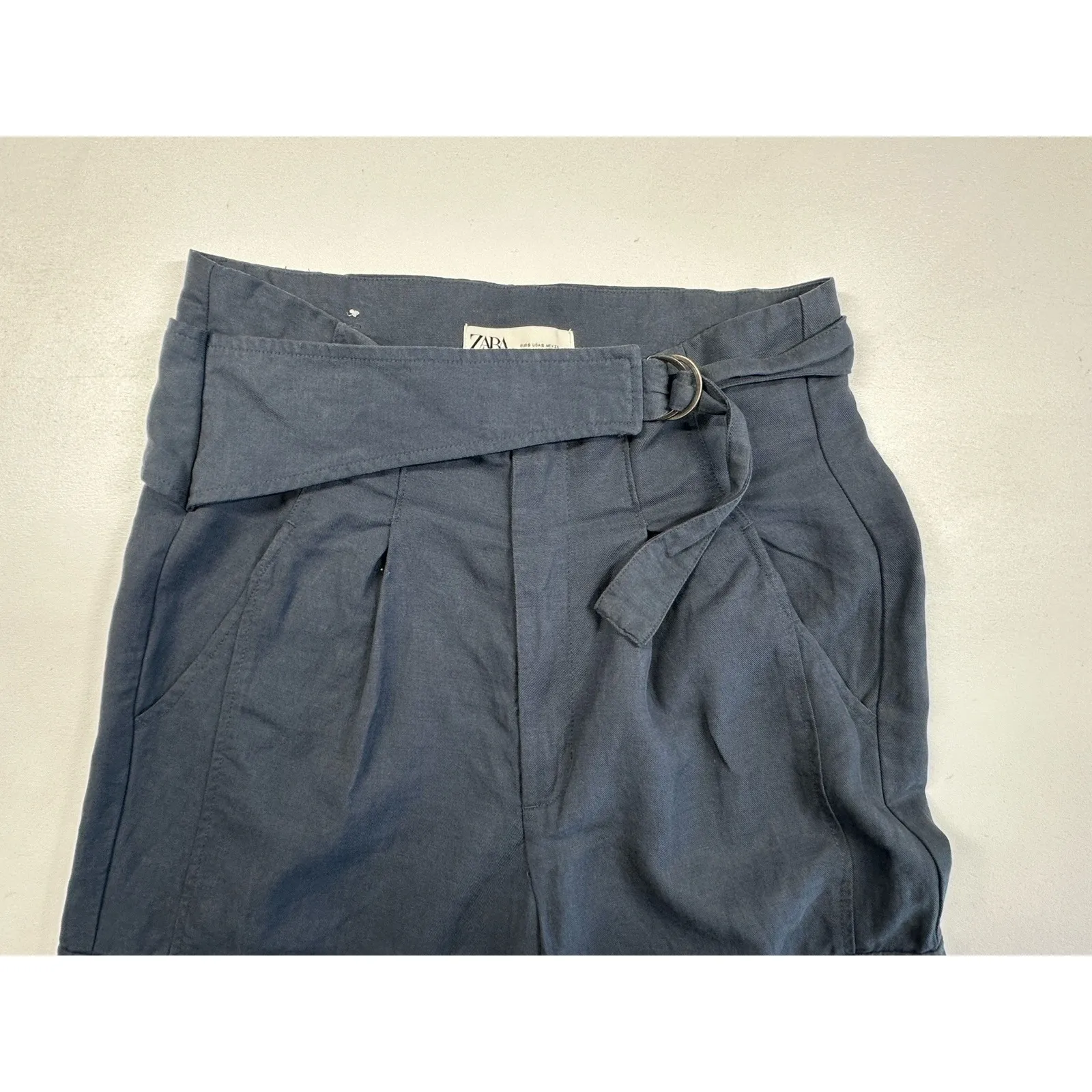 Zara Slate Gray High Waist Belted Paperbag Cargo Balloon Pants, Sz: S (b26) - Image 5