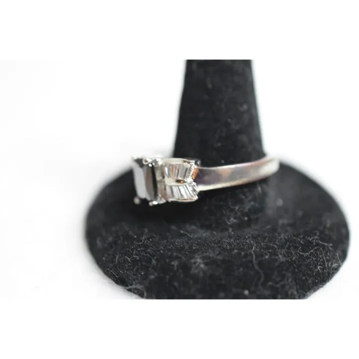 Vintage 60's Black Center Cut Crystal Clear Rhinestone Stainless Steel Ring - Image 2