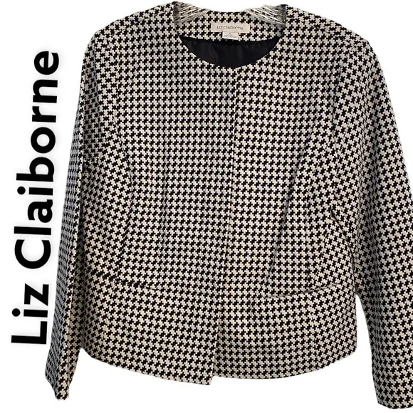 Liz Claiborne Black & White Houndstooth Cotton Jacket M - Image 2