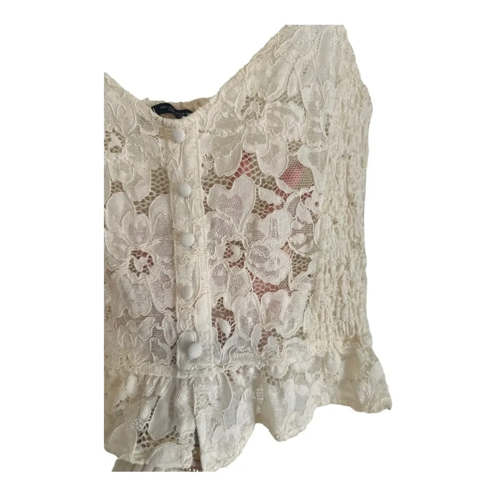 Zara Cream Lace See Through Crop Tank Size Large - Image 4