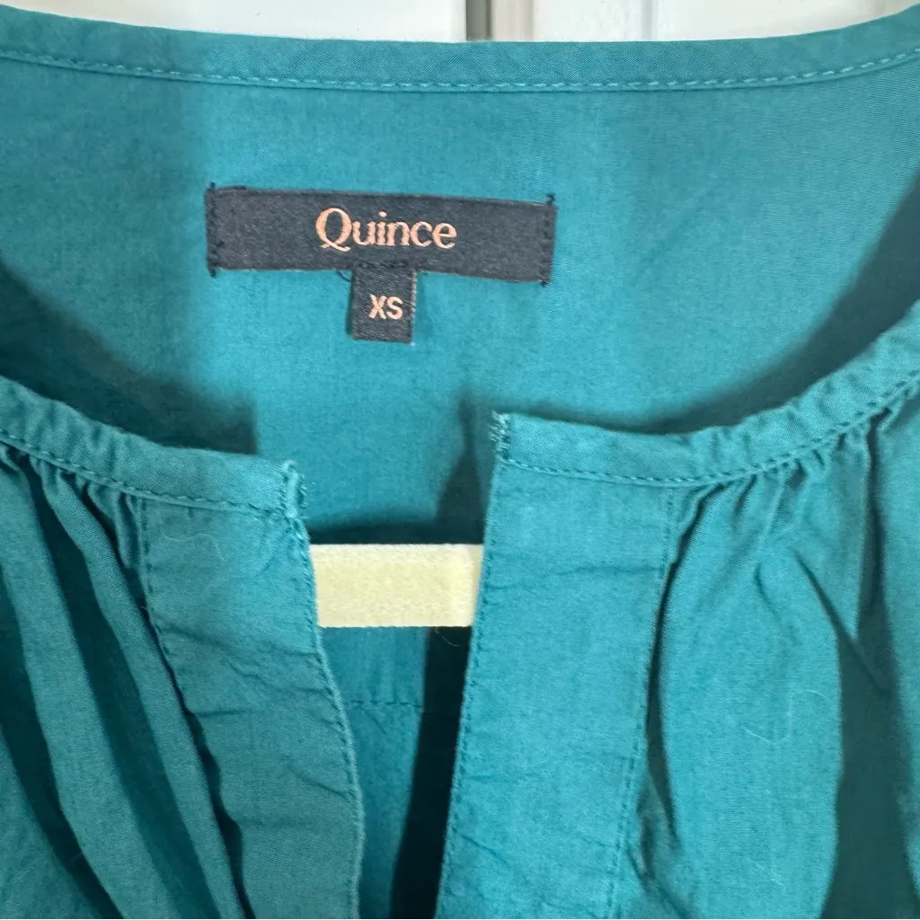 Quince 100% Organic Cotton Poplin Tiered Mini Dress Garden Green Size XS - Image 3