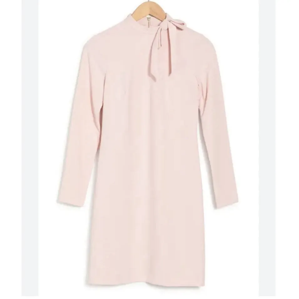 Calvin Klein Blush Pink Bow Neck Long Sleeve Stretch Crepe Sheath‎ Dress Size 2 - Image 6