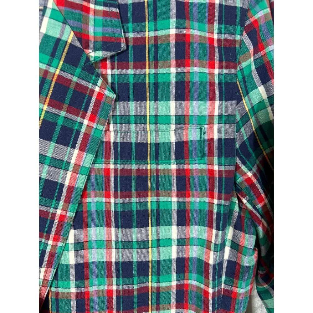 Liz Sport Vintage Blazer Medium Green Red Plaid Lightweight Cotton - Image 6