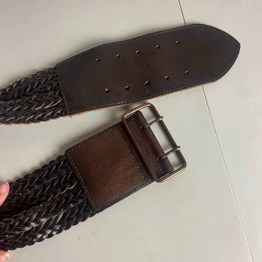 LP Vintage Collection Size M Genuine Leather Braided Wide Belt Brown Western - Image 5