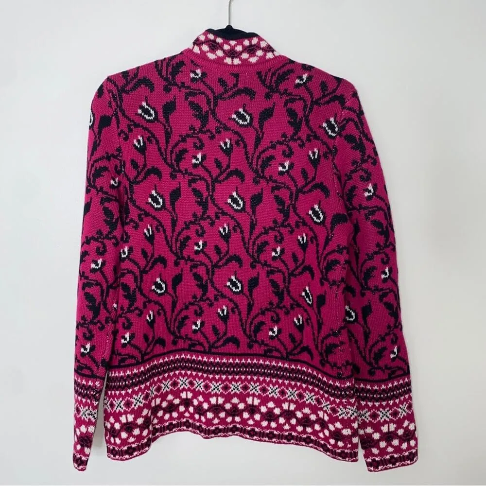 Appleseeds Cottagecore Grandmacore Pink Floral Zipper Wool-blend Sweater Small - Image 4