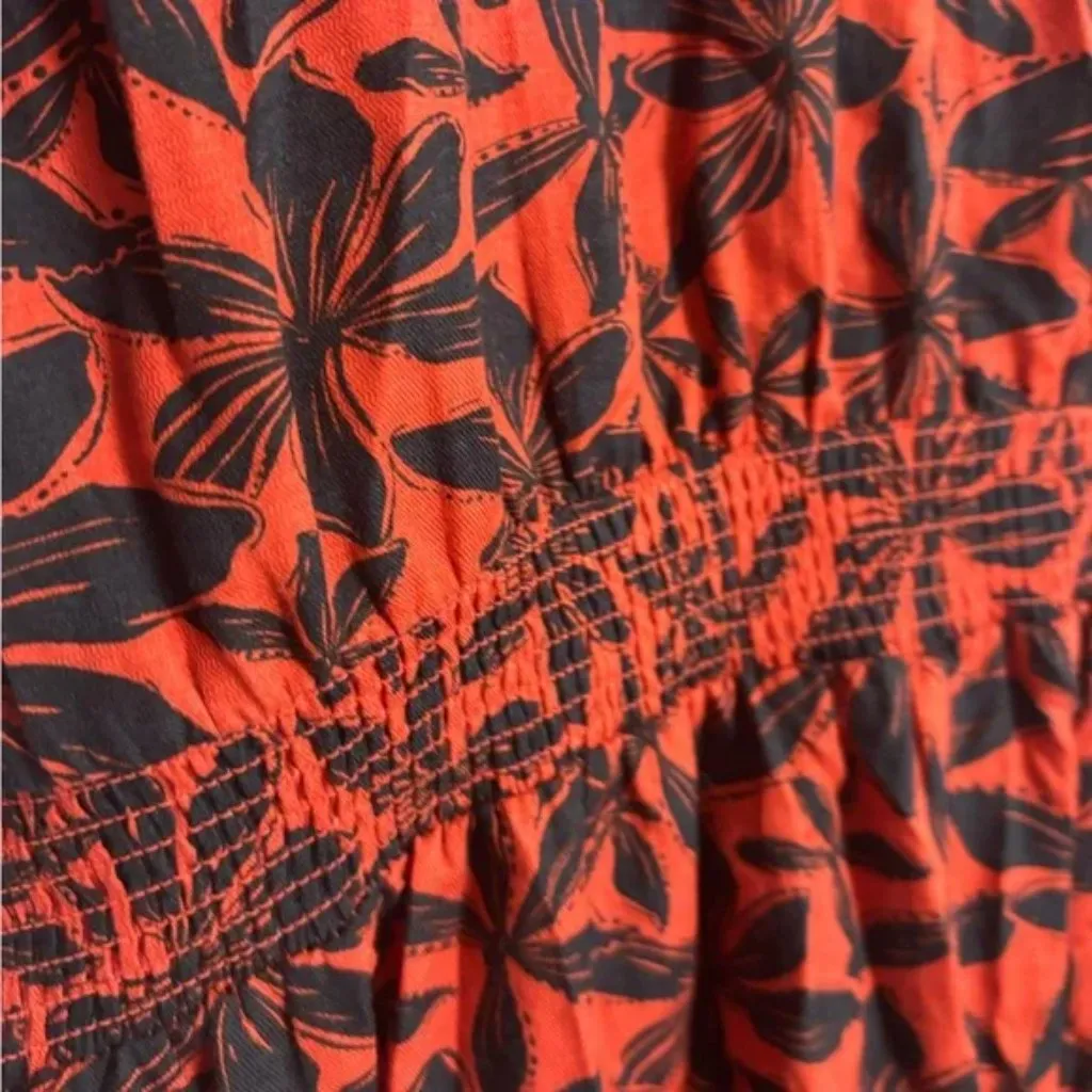 Ava & Viv Plus Size Red Orange Black Floral Dolman Short Sleeve Midi Dress - Image 7