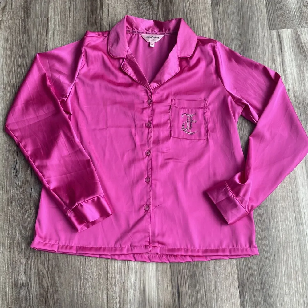 Juicy‎ Couture Women's Satin Sleepwear Button Down Magenta Pink Size S Y2K Retro - Image 3
