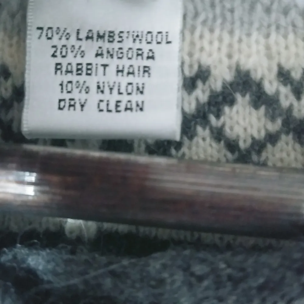 Talbots MP Gray Lambswool Fair Isle Cardigan Herringbone Pattern Sweater Petite - Image 4