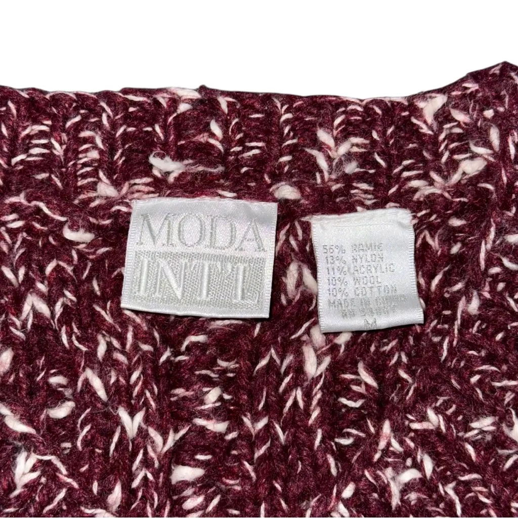VTG Moda International Chunky Cable Knit Sweater Size M Marled Burgundy Y2K Cozy Red Size M - Image 4