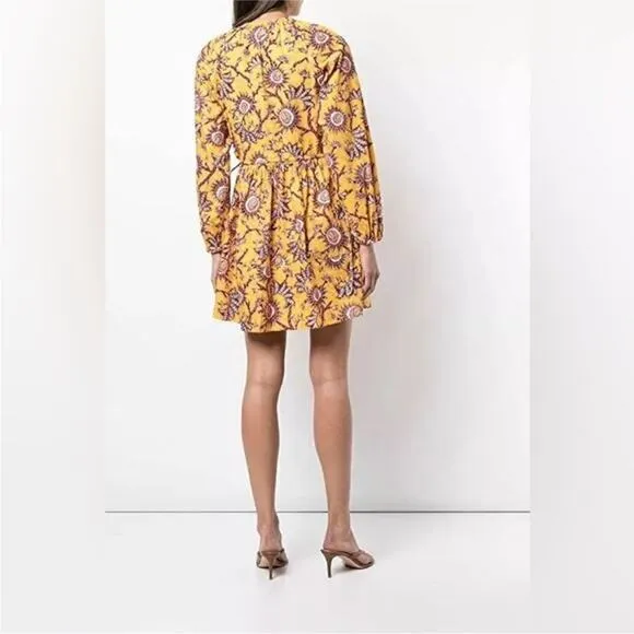 ALC Myra Floral‎ Mini Dress Women's Size 2 Yellow Beige Long Sleeve - Image 3