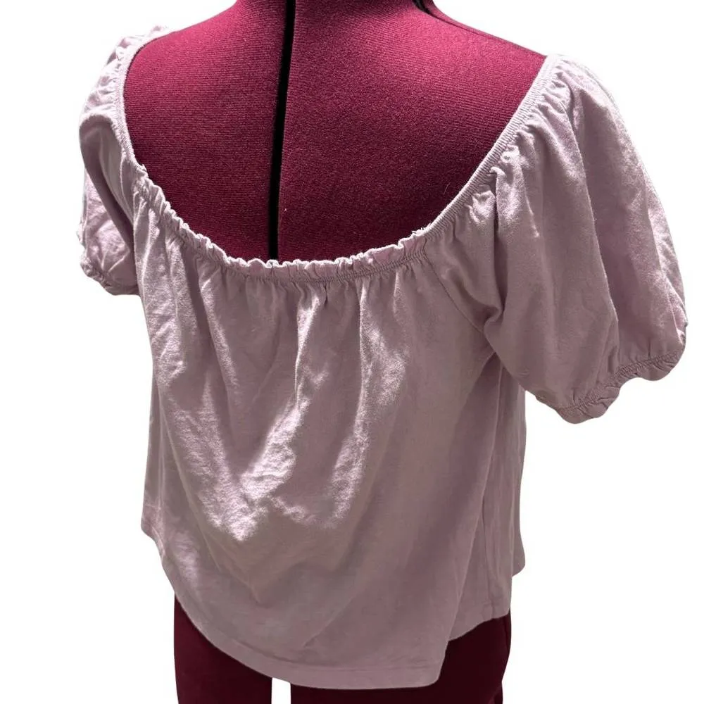 AMERICAN EAGLE AE Puff Sleeve Round Neck Off the Shoulder Tee Purple NWT Medium - Image 5
