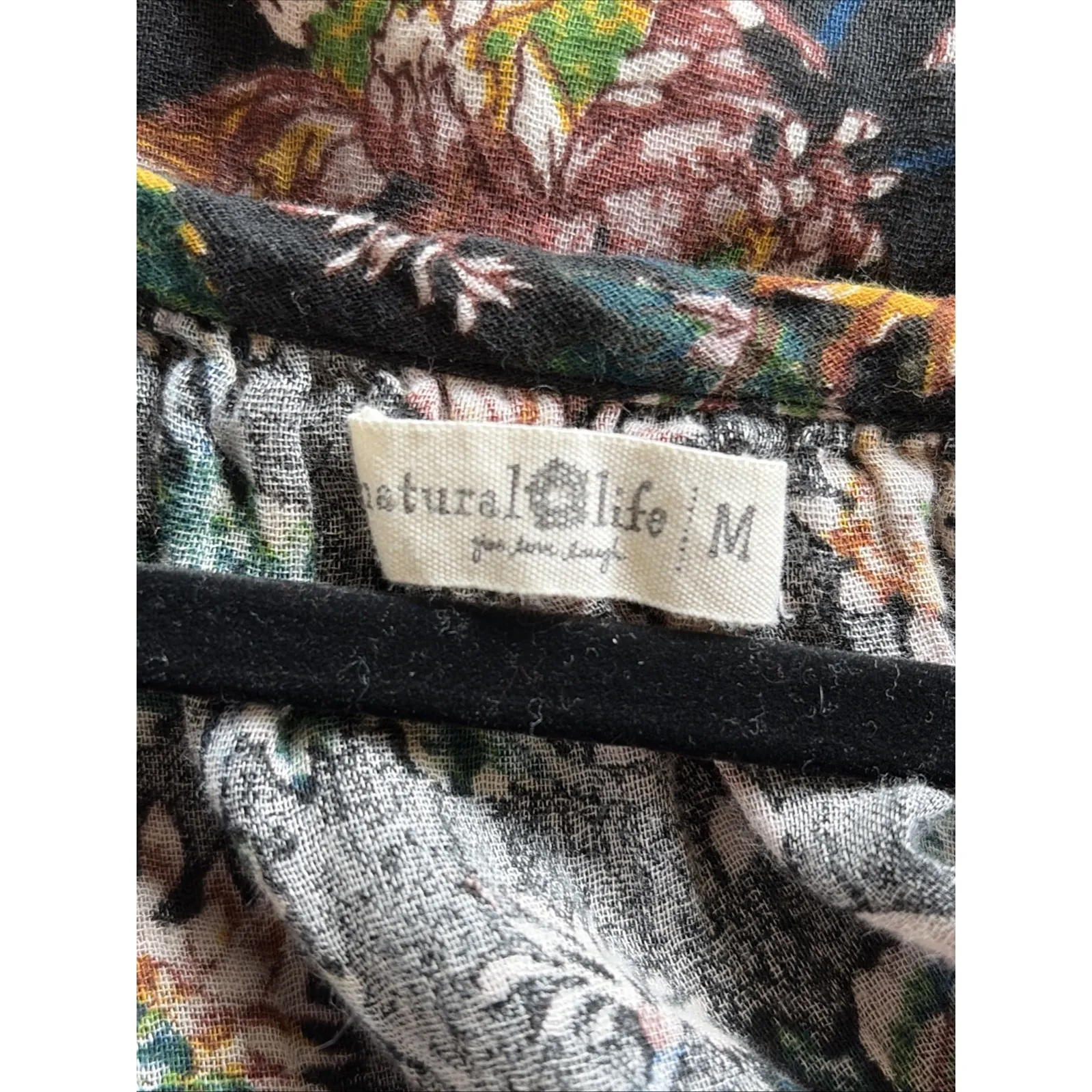 Natural Life Black Allover Sunflower Floral 100% Cotton Boho Dress Womens Medium - Image 6