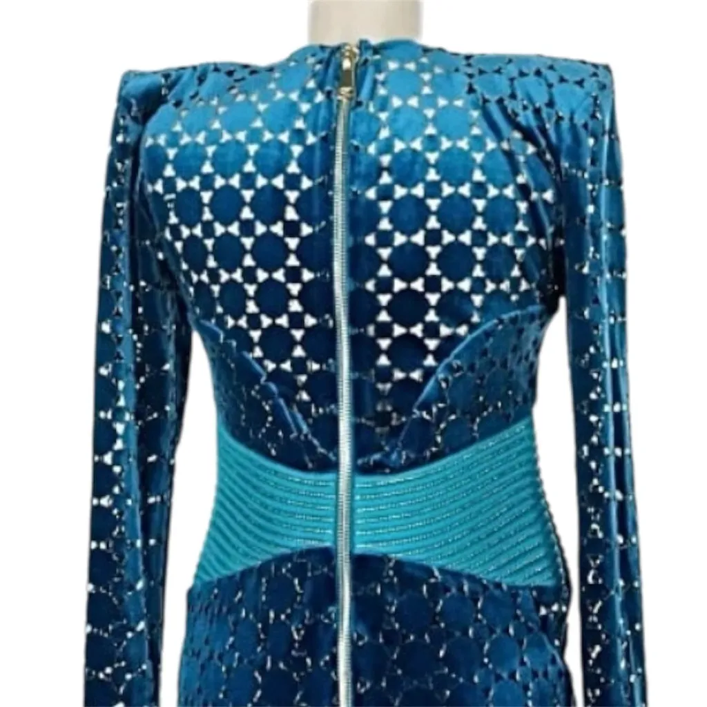 ZHIVAGO NWT SALVATION VELVET MIDI DRESS SIZE 6 REVOLVE Blue - Image 9