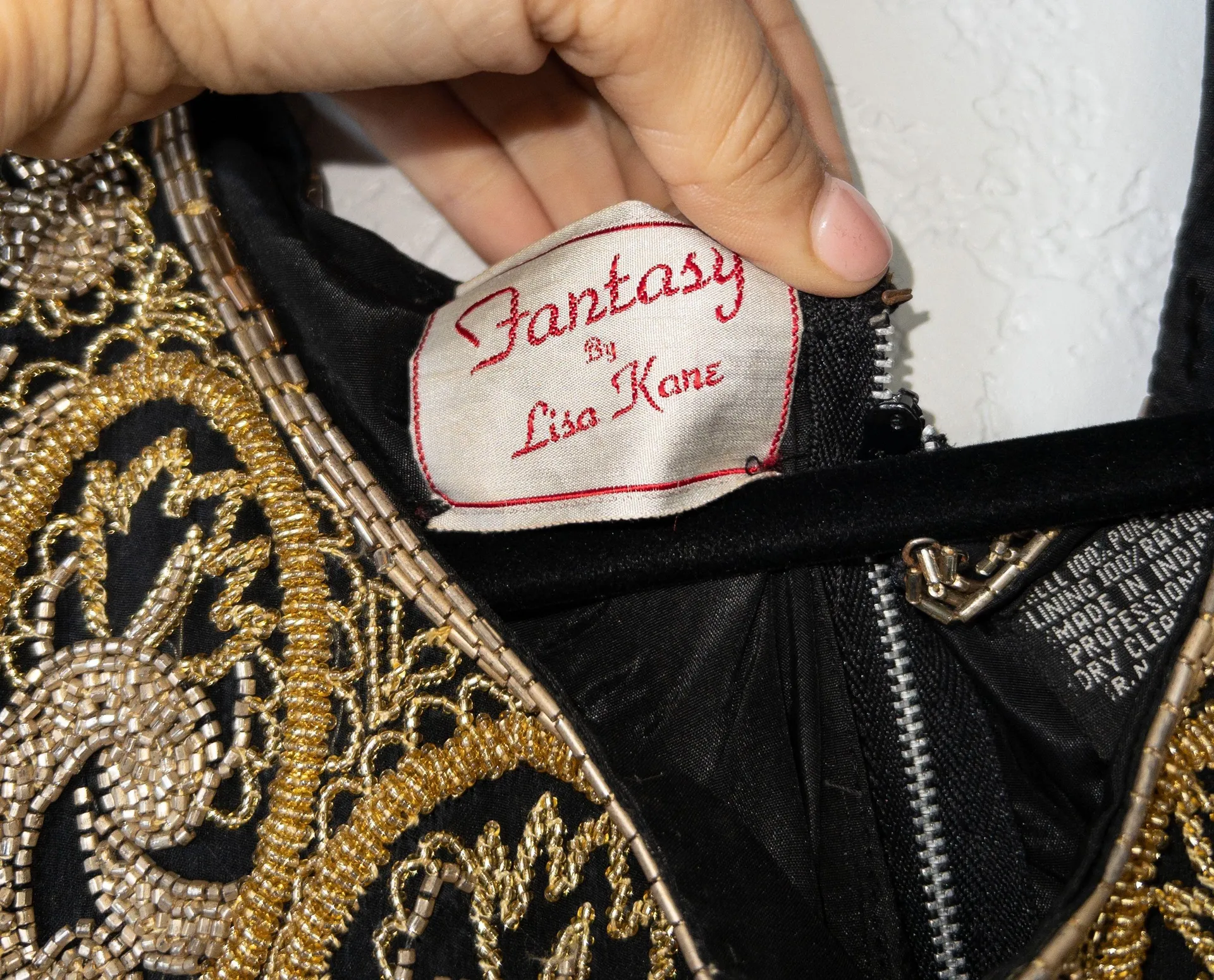 Fantasy by  Black and Gold Fully Beaded Silk Maxi Dress Size Small - Image 7