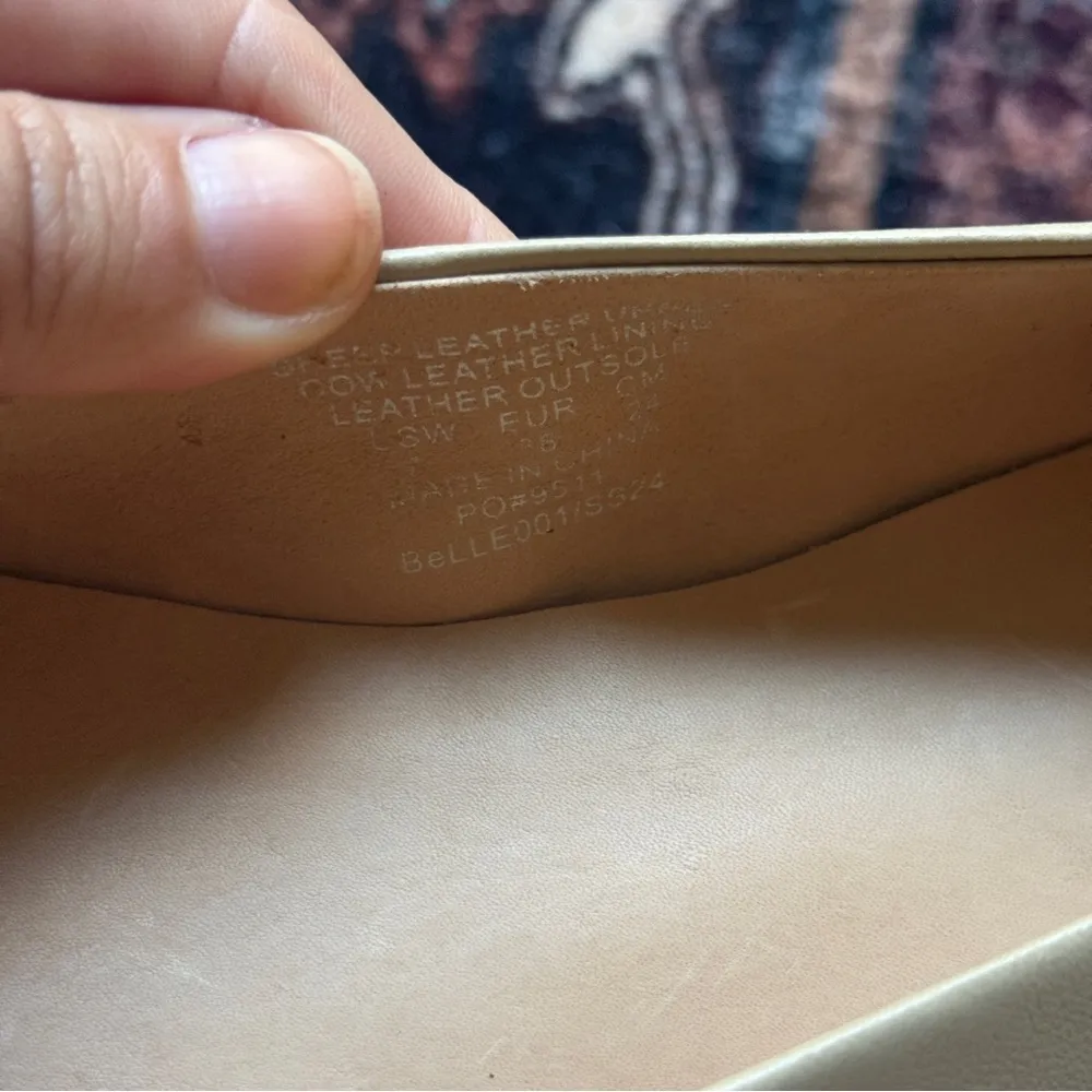 Quince Italian leather pointy toe beige bow slip on flats almond - Image 9