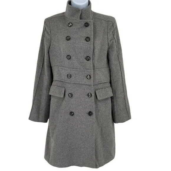 Zara Double Breasted Wool Blend High Collar Pea Coat Small - Image 9